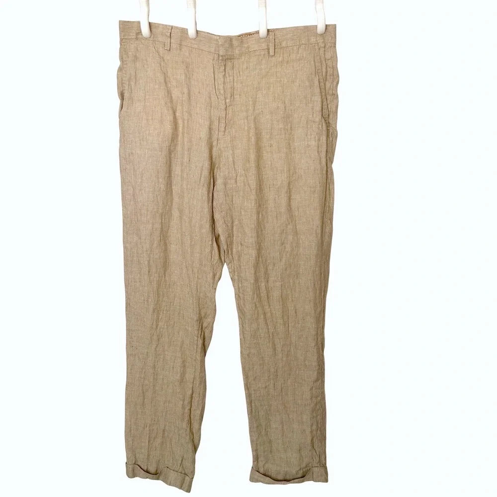 Baird Mcnut Tan Linen Murano Zac classic fit Men's 36x32 tan pants slacks preppy